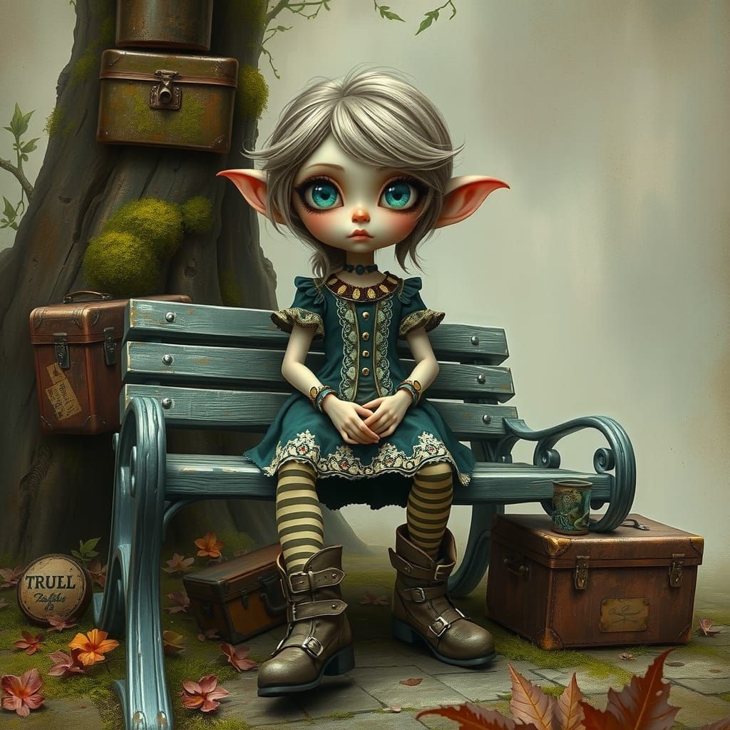 Whimsical Fairy on Bench in Ornate Fantasy Style