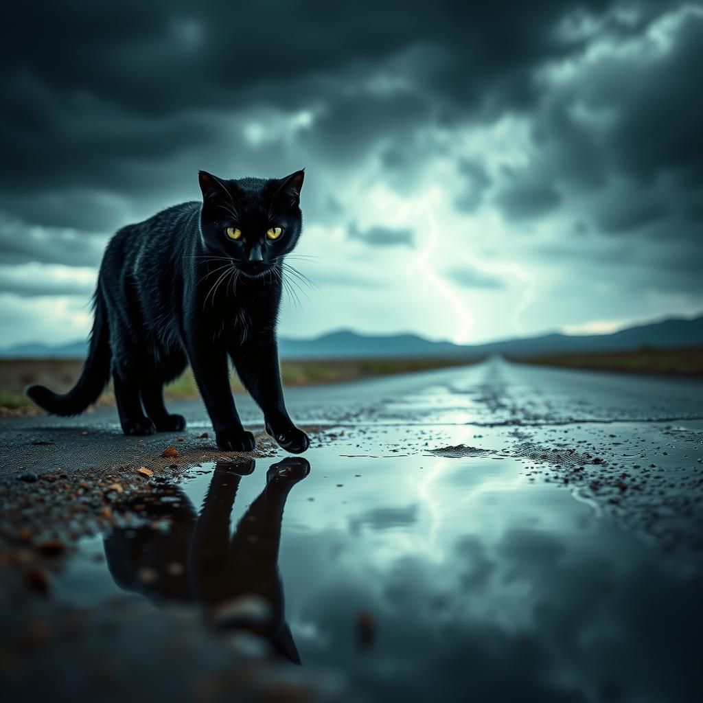 Black Cat in Stormy American West