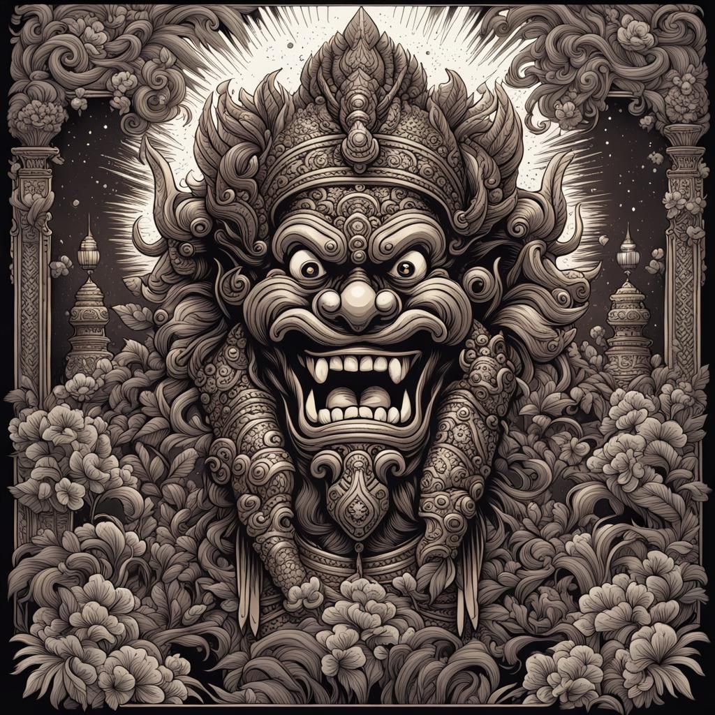 Barong Ogol Ogol Balinese Culture T-Shirt Design