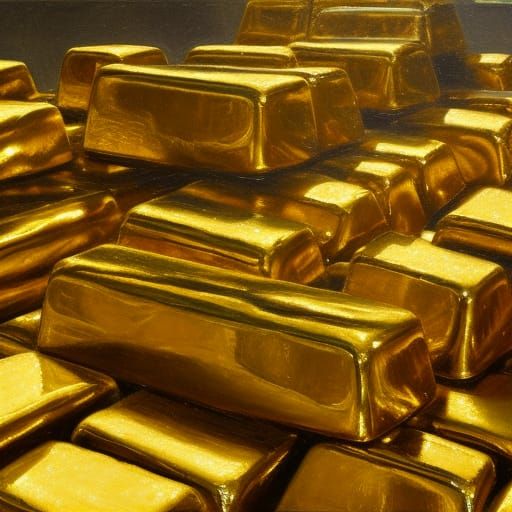 Luminous Gold Bars in Oil Painting Style