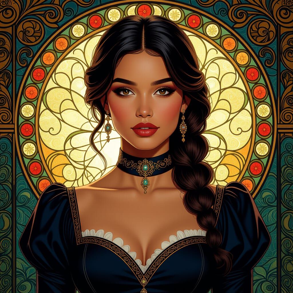 Mulatta Woman in Fitted Dress, Dynamic Portrait