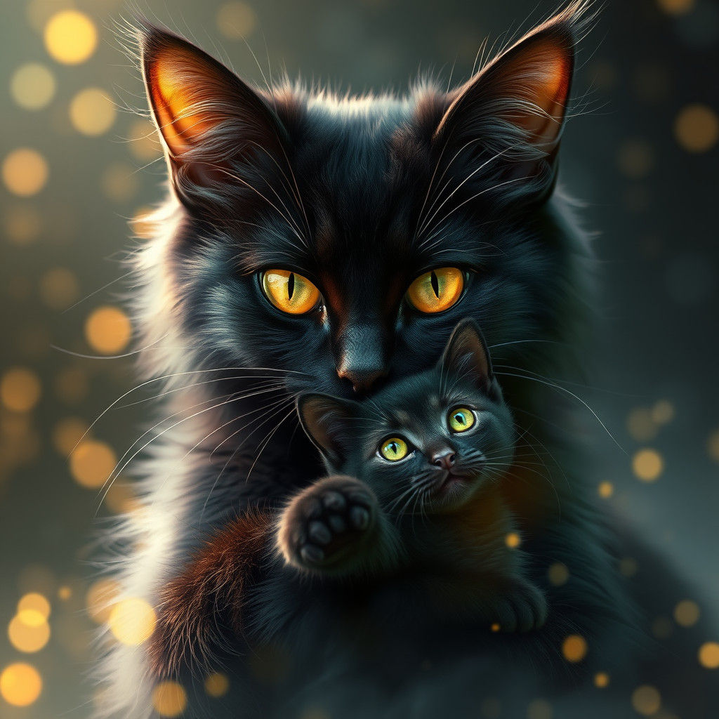 Black Cats Embrace in Neon Cyberpunk Style
