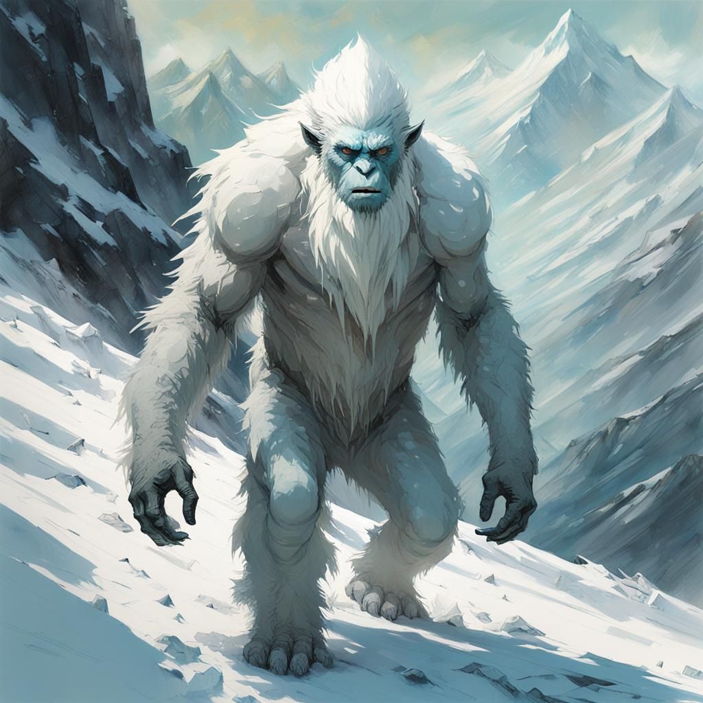 Yeti Ascending Mountain in Digital Pointillism