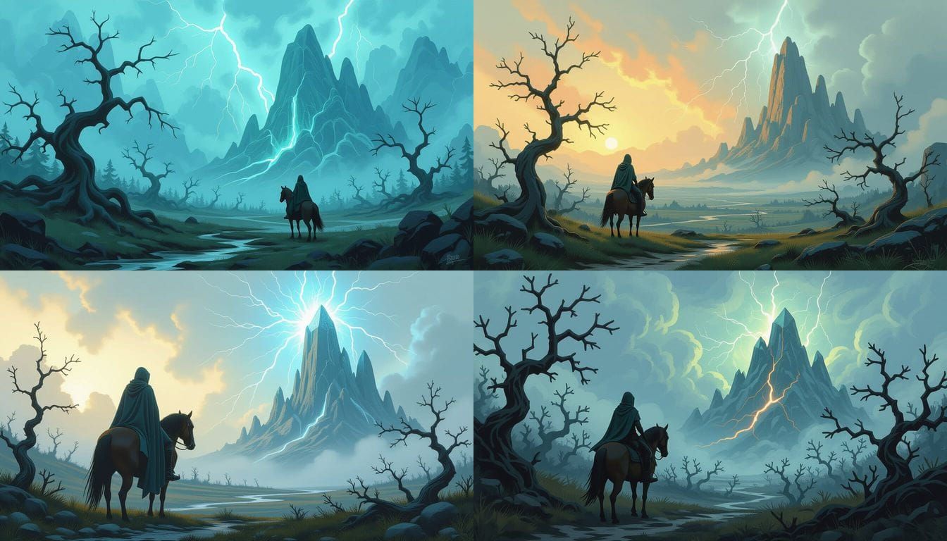 Arcane Landscape with Crystal Mountain, Oil Painting