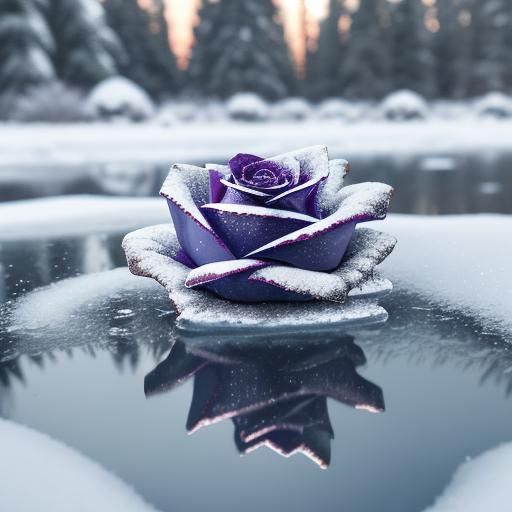 Close-Up Rose Reflection on Ice, Professional Photography