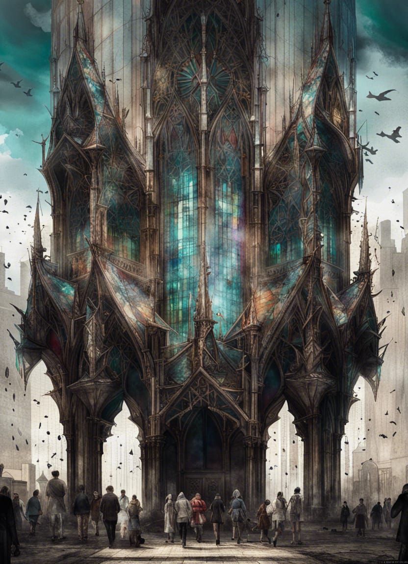 Gothic Tower with Mythical Creatures in Digital Art