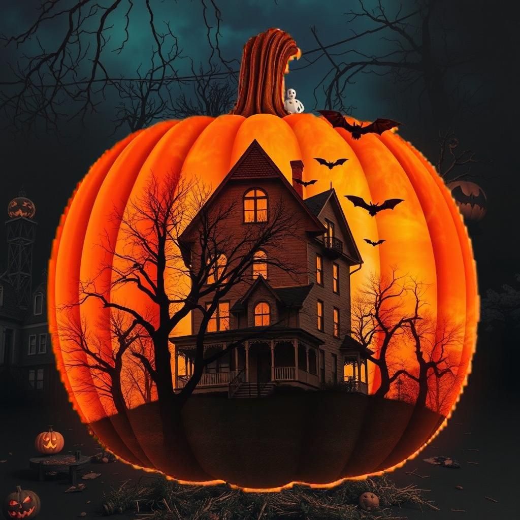 Spooky Pumpkin Double Exposure Alcohol Ink Art