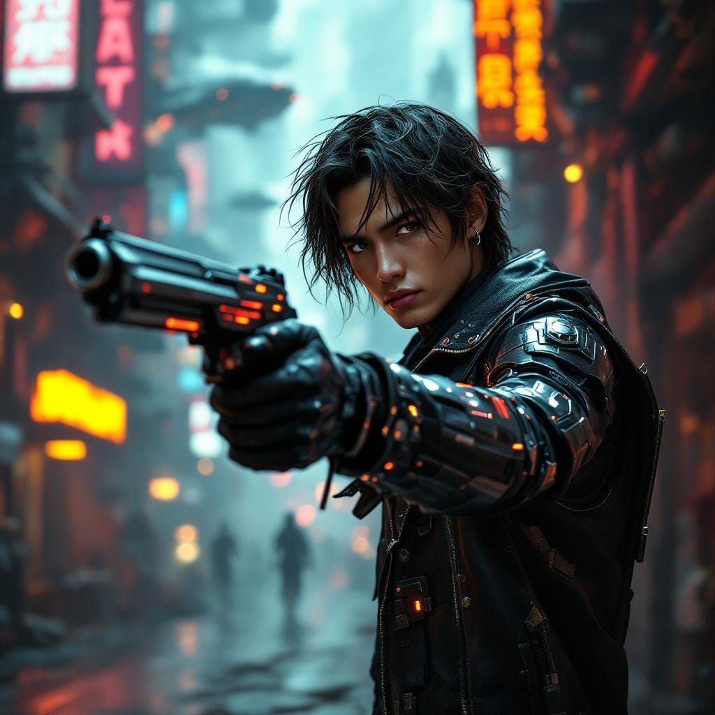 Gay Filipino Space Cowboy in Neon Spaceport