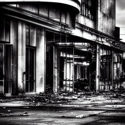 Film Noir Urban Wasteland with Abandoned Cars