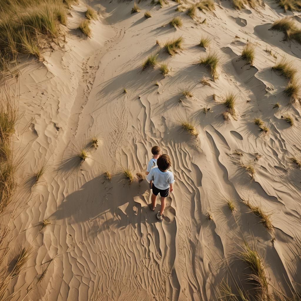 Student Exploring Parnidis Dune in Golden Light