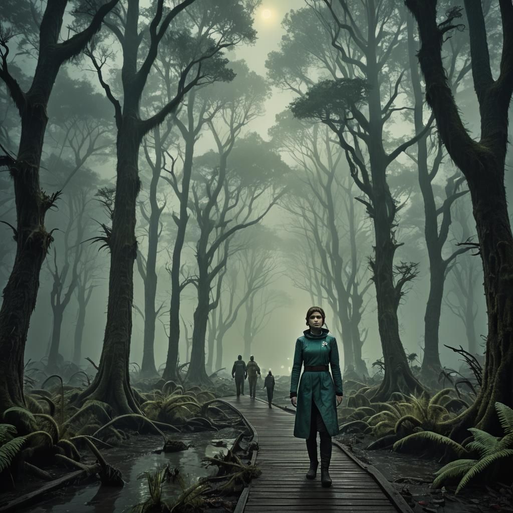 Eerie Sci-Fi Scene with Anna Kendrick on Alien Planet