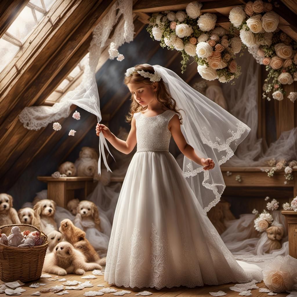 Adorable Girl in Wedding Dress: Matte Painting