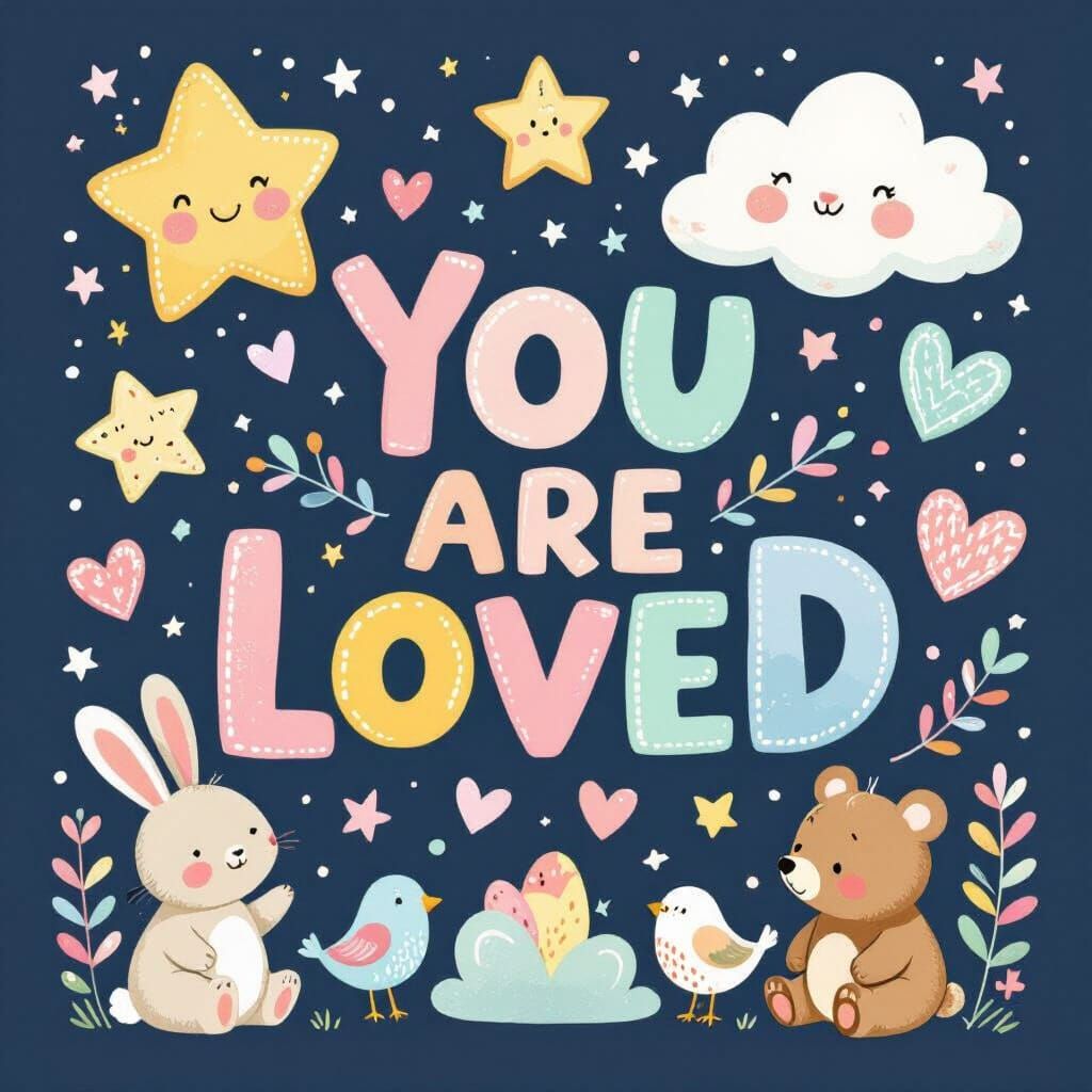 Whimsical Poster: You Are Loved in Pastel Hues