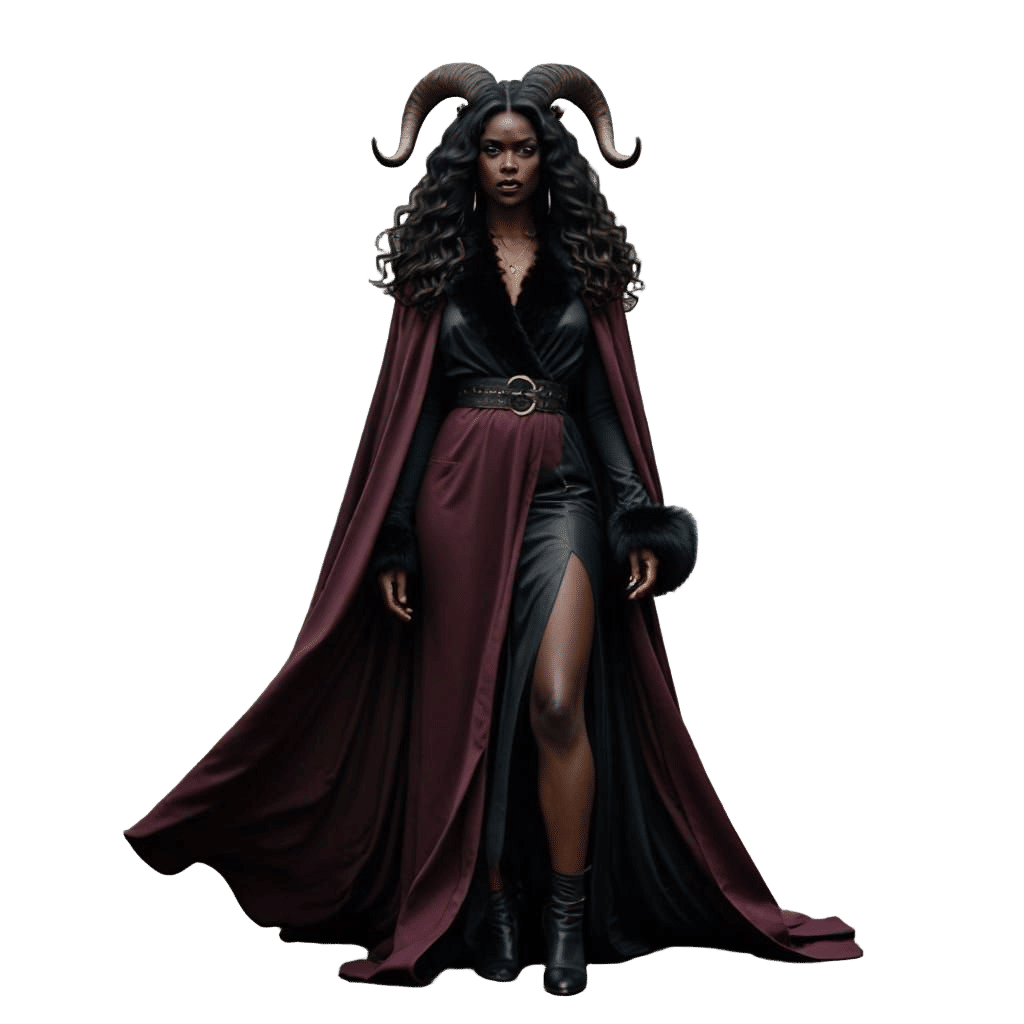 Dark Priestess with Goat Horns in Horror Style