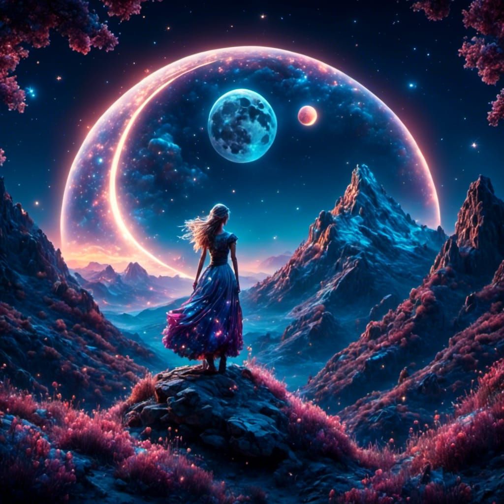 Sparkling Moon and Stars Celestial View