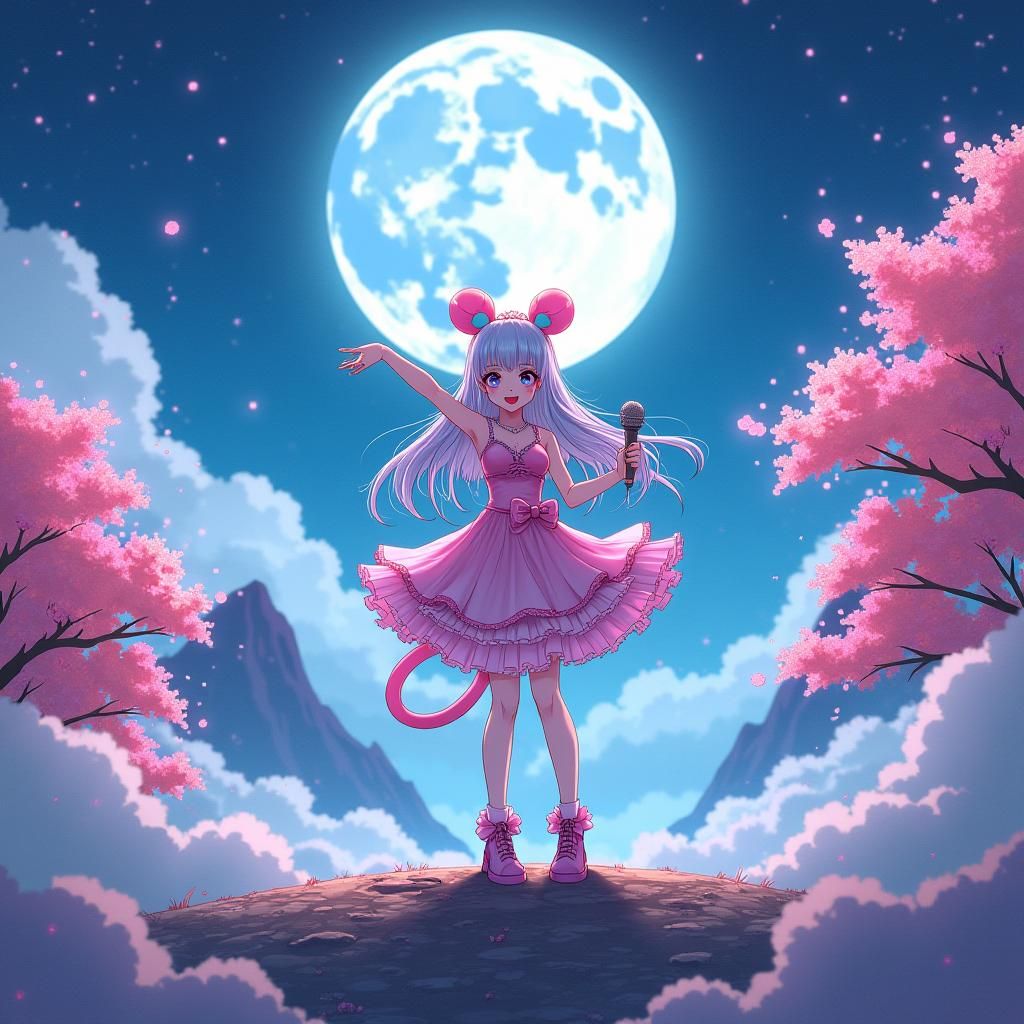 Pop Star Loona on Moonlit Stage in Anime Style