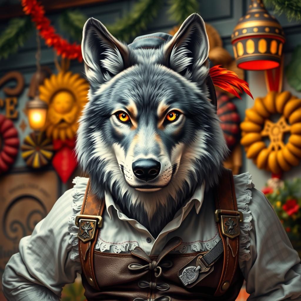 Oktoberfest Wolf in Art Nouveau Style