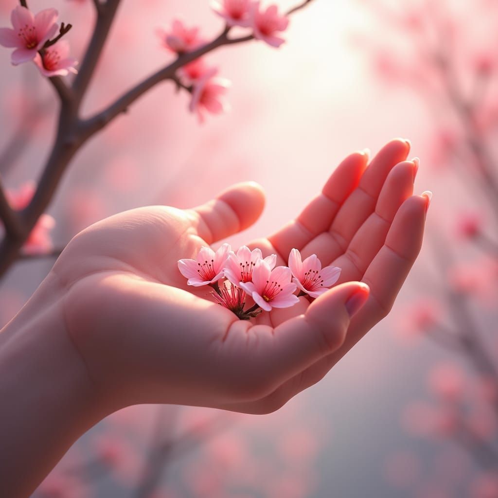Cherry Blossoms in Hand: Anime-Inspired Digital Art
