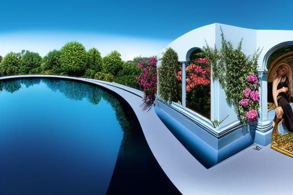 Ornate Solarium Overlooking Lush Garden: Digital Matte Paint...