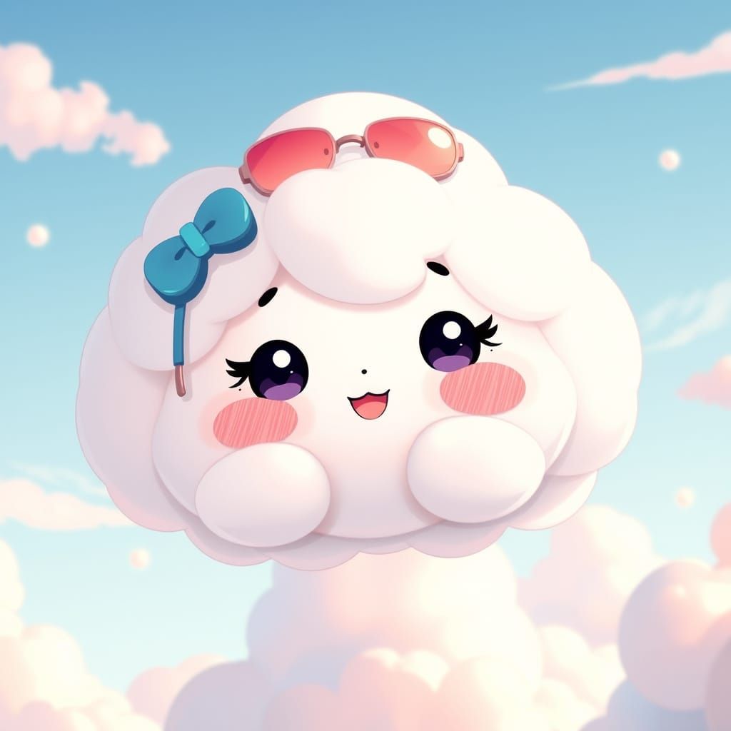 Joyful Cloud Character in Pastel Sky, Manga Style