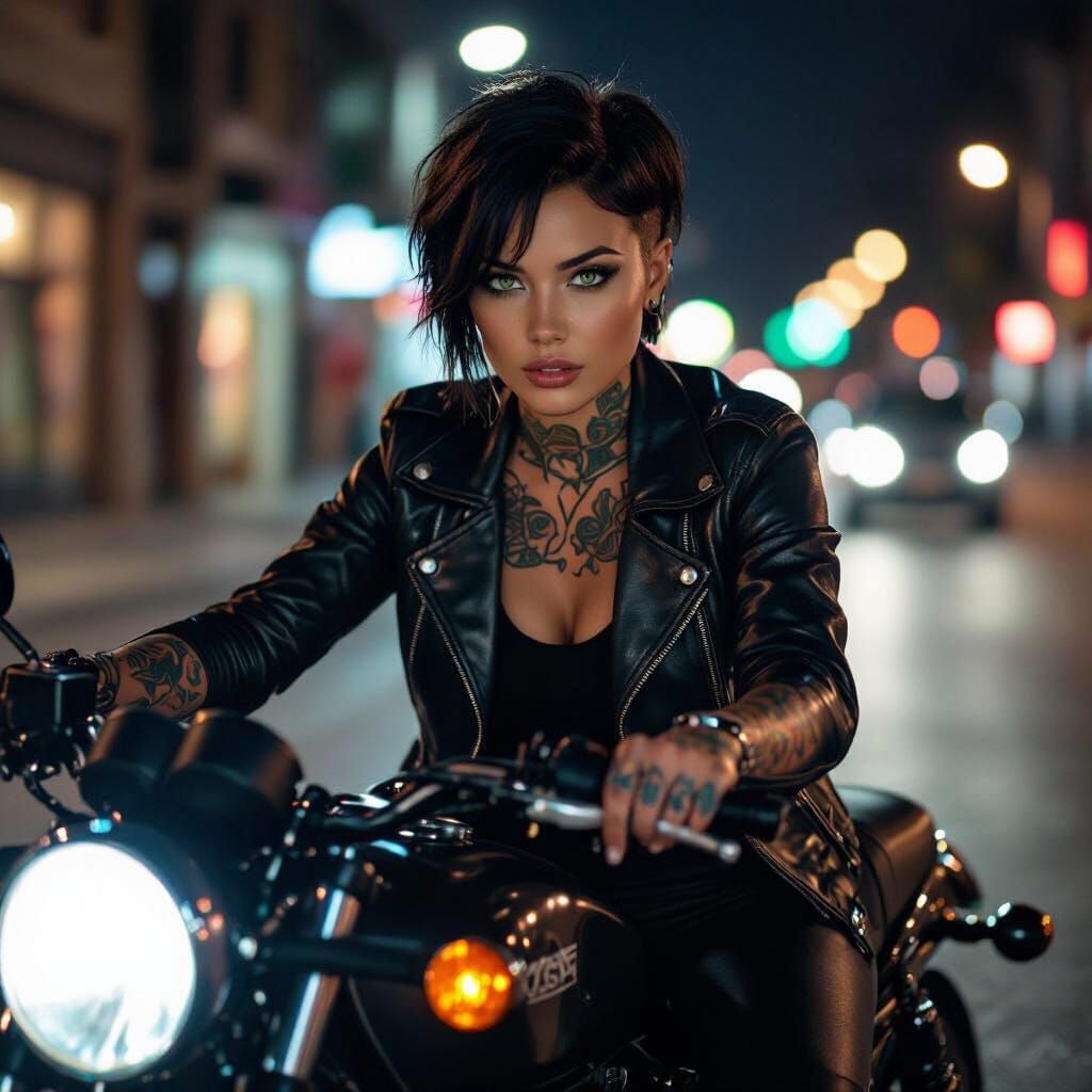 Motorcycle Rider with Tattoos in Cinematic Lighting