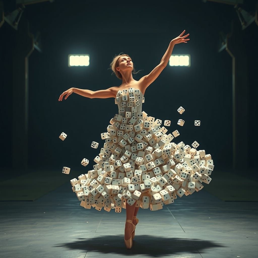 Elegant Ballet Dancer in a Whirling Dice Dress