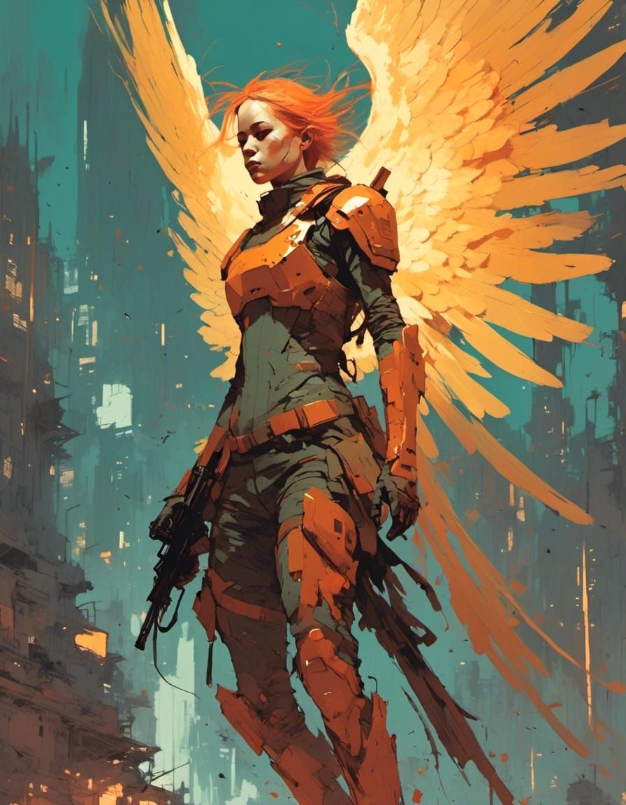 Armored Angel in Dystopian Flight Portrait