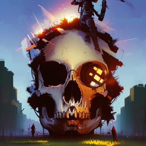 Skull Manga Cover in Outlined Watercolor Style