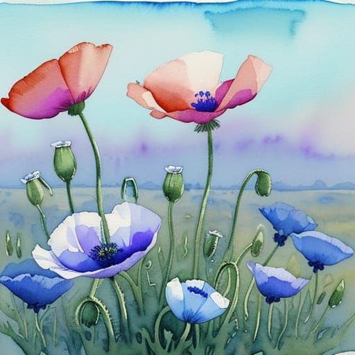 Whimsical Prairie Poppies in Watercolor