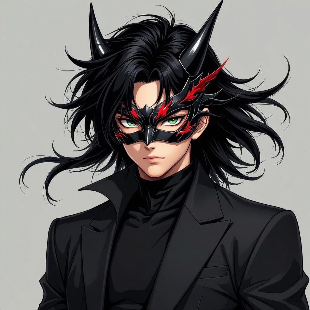 Anime Hero with Dragon Mask in Toriyama Style