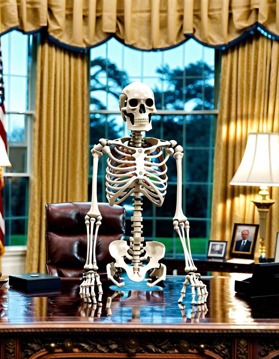 Robot Skeleton in Oval Office, 4K Resolution