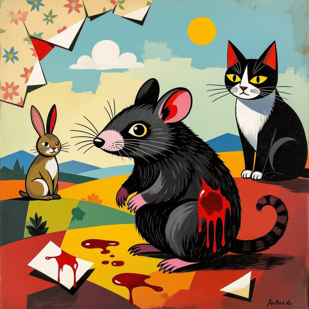 Surreal Mole Judgment: Expressionist Cubism Landscape