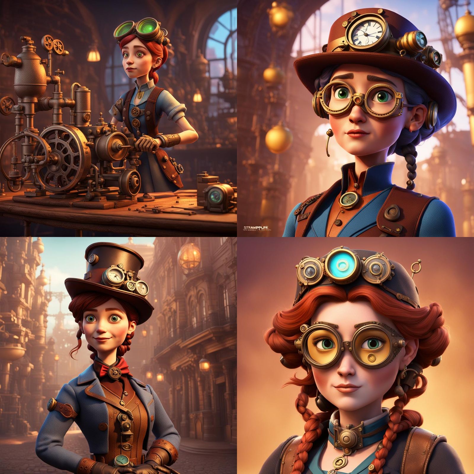 Steampunk Woman in 3D Digital Art Style