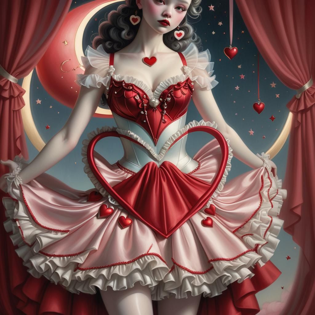 Girl in Bodysuit with Crescent Moons, Pop Surrealism