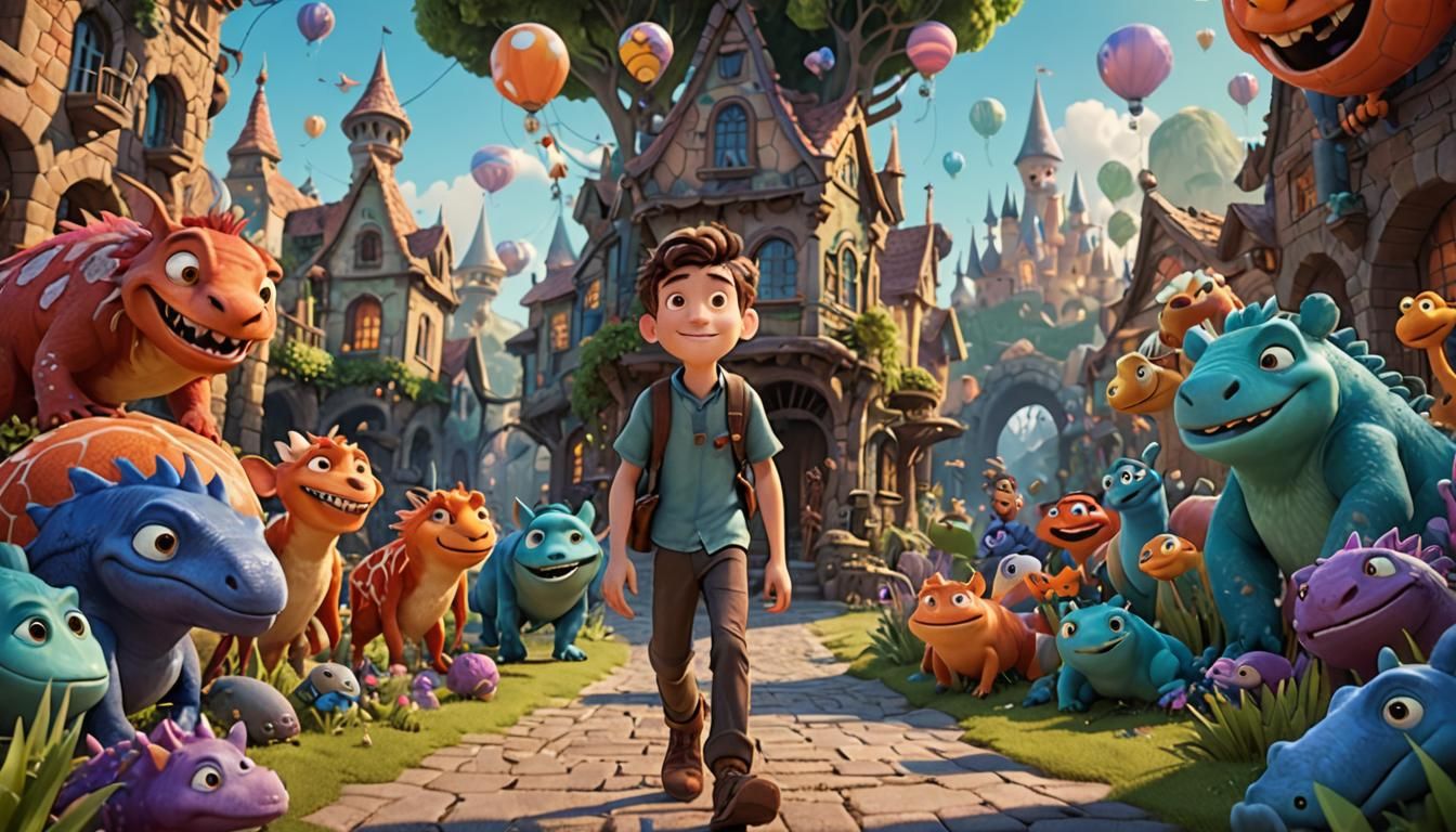 Boy's Journey Through a Whimsical 3D Fantasy World