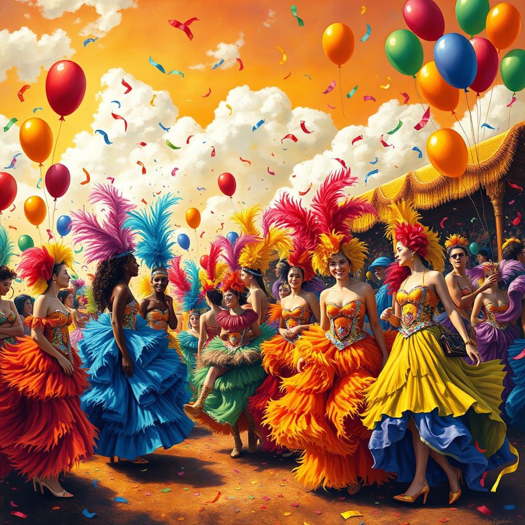 Vibrant Carnival Scene in Naive Art Style