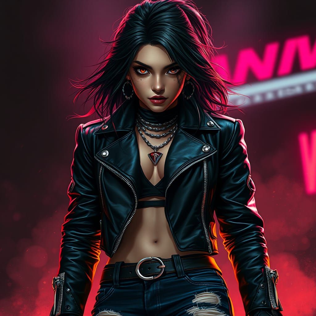 Fearless Female Gang Leader in Cyberpunk Style