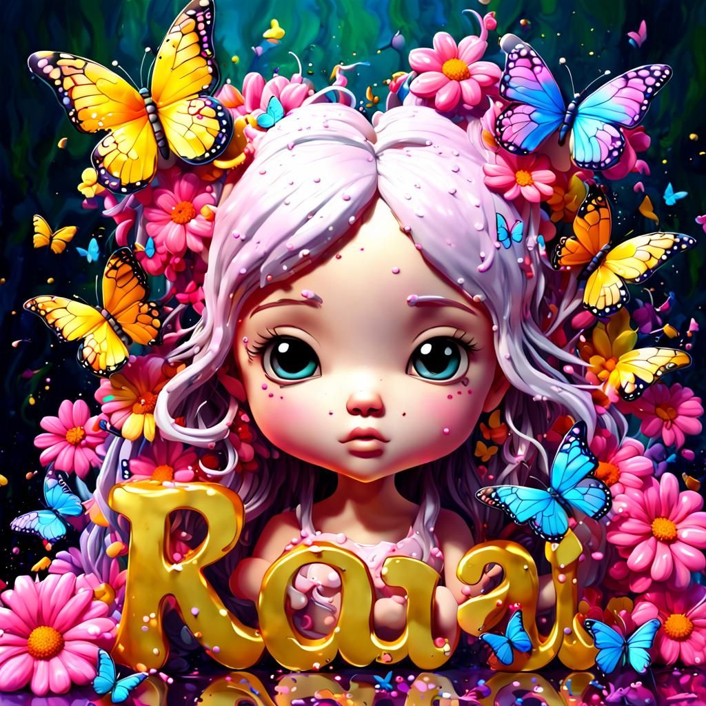 Kawaii Princess Surrounded by Flowers in Graffiti Art