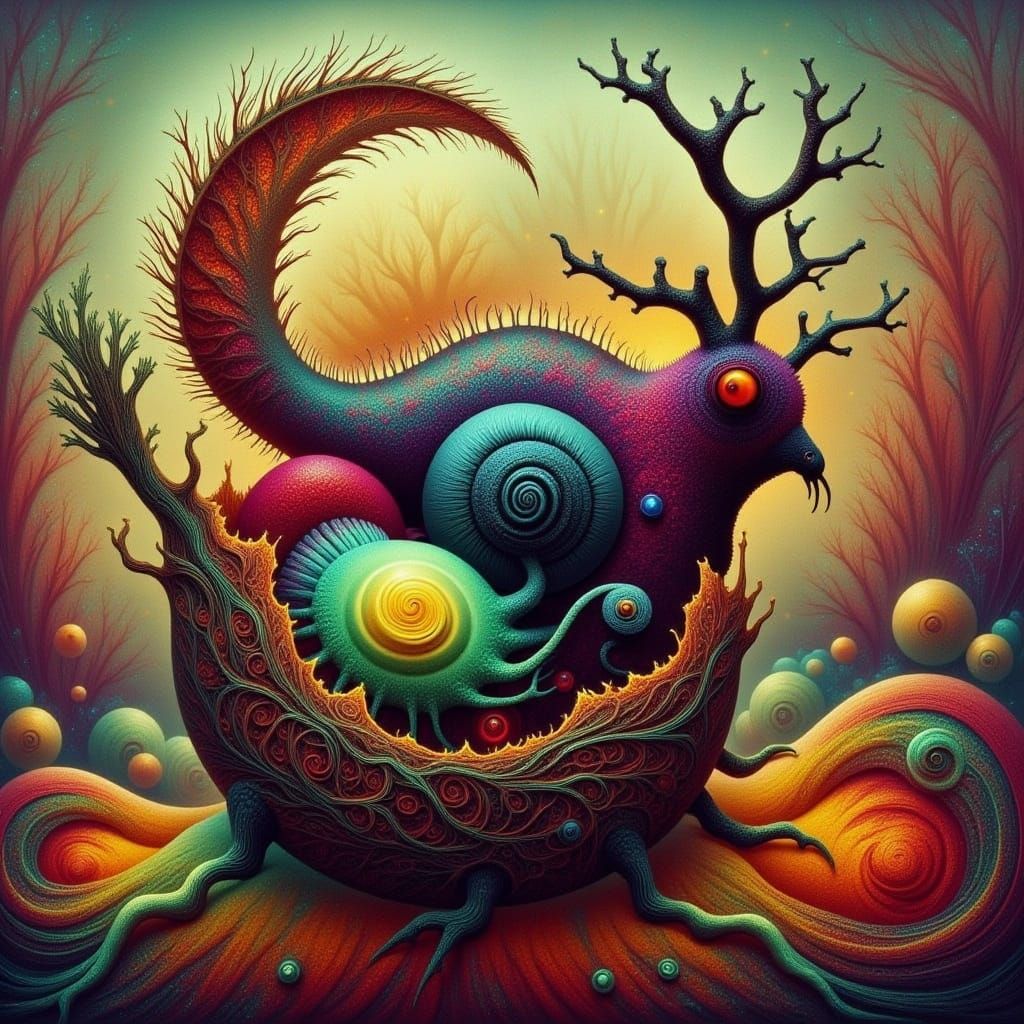 Surreal Hatchlings in a Vibrant Cyberpunk Landscape