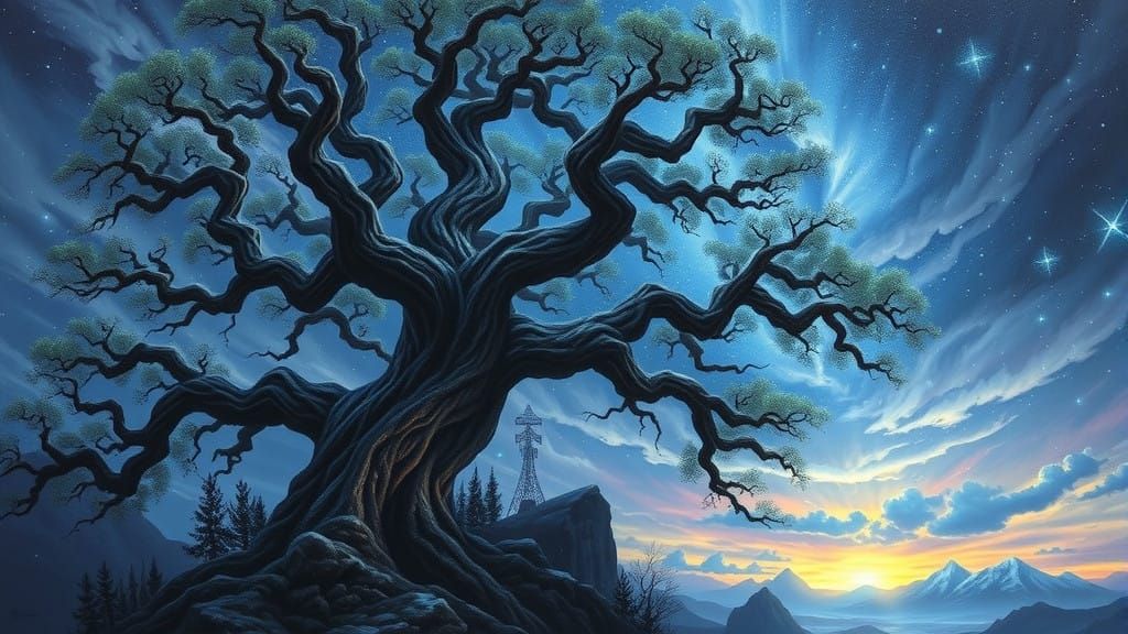 Majestic Gothic Metaphysical Tree Radiates Ethereal Beauty