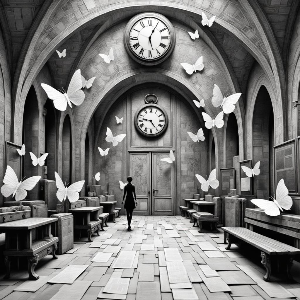 Black and White Jazz Train Station in Papier-Mâché