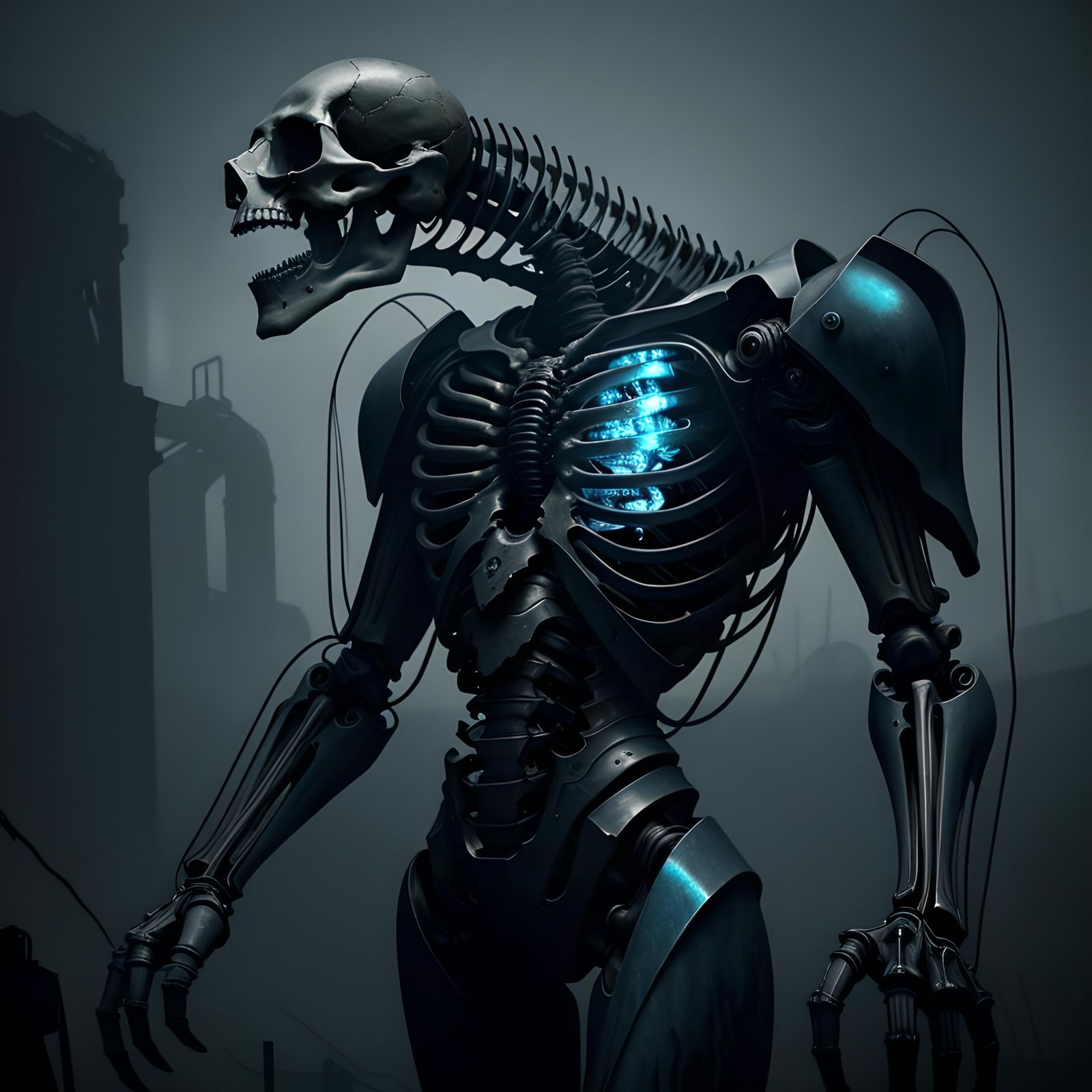 Surreal Skeletal Figures in Dystopian Setting