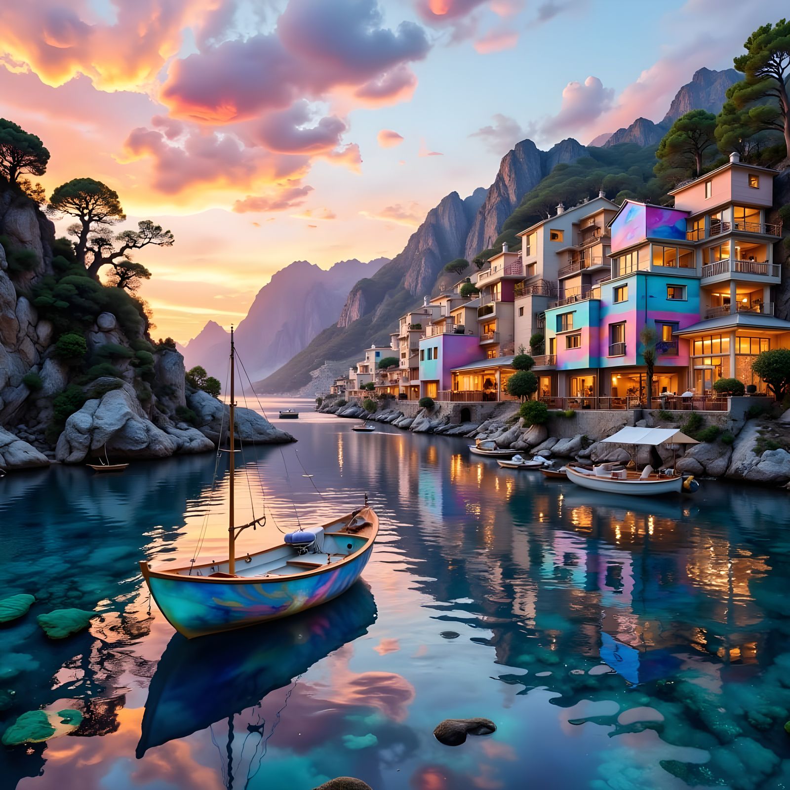 Vibrant Coastal Metropolis in Cyberpunk Style