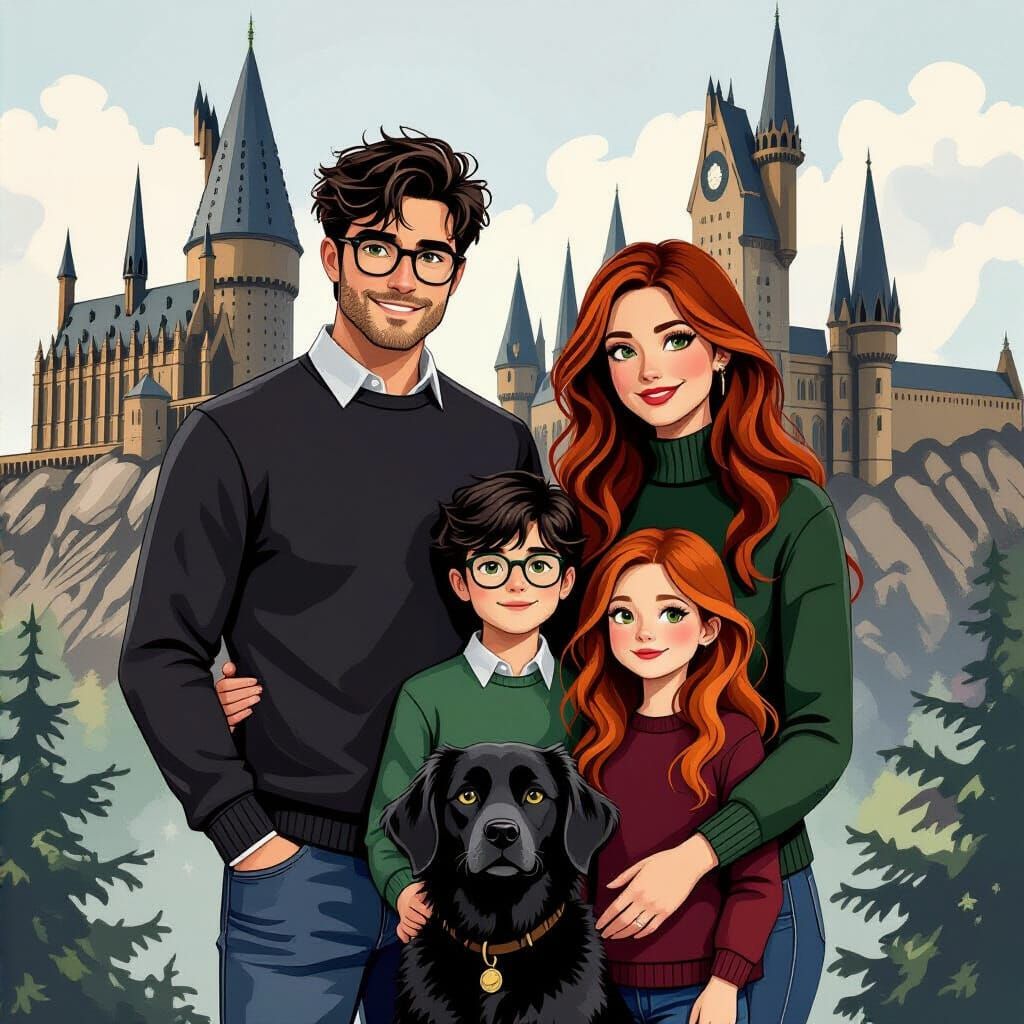 Family Portrait at Hogwarts in Dreamy Style