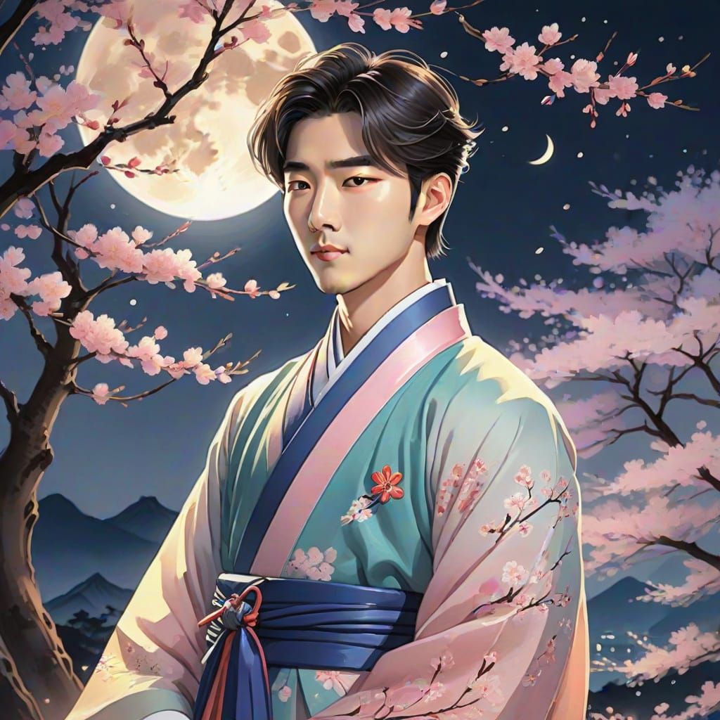 Anime-Inspired Korean Crown Prince in Pastel Hanbok
