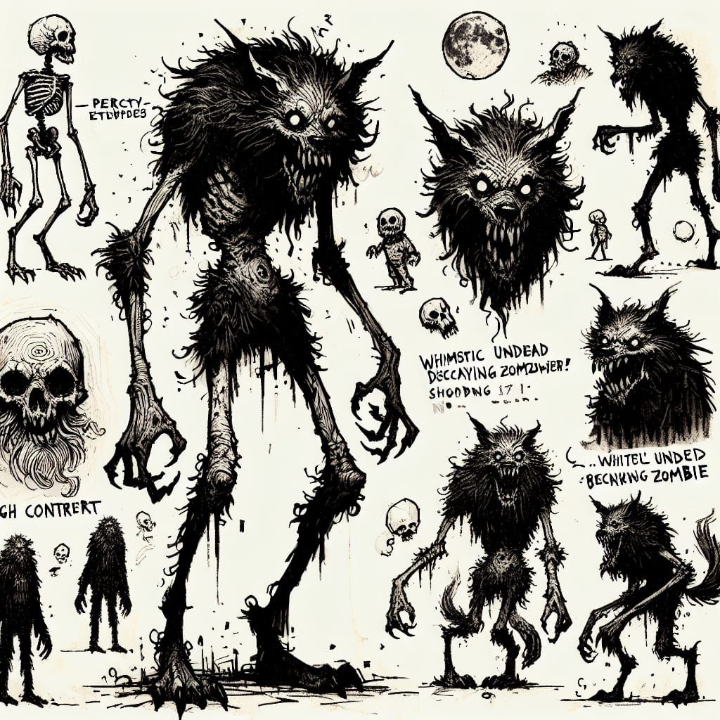 Decaying Werewolf Zombie Character Design in Ink Style