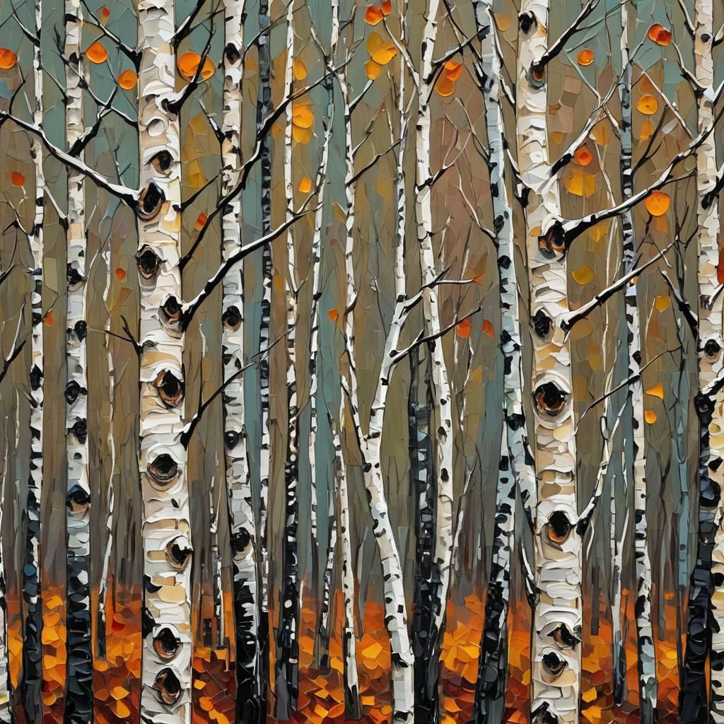 Dead Birch Tree Forest in Impasto Cartoon Style