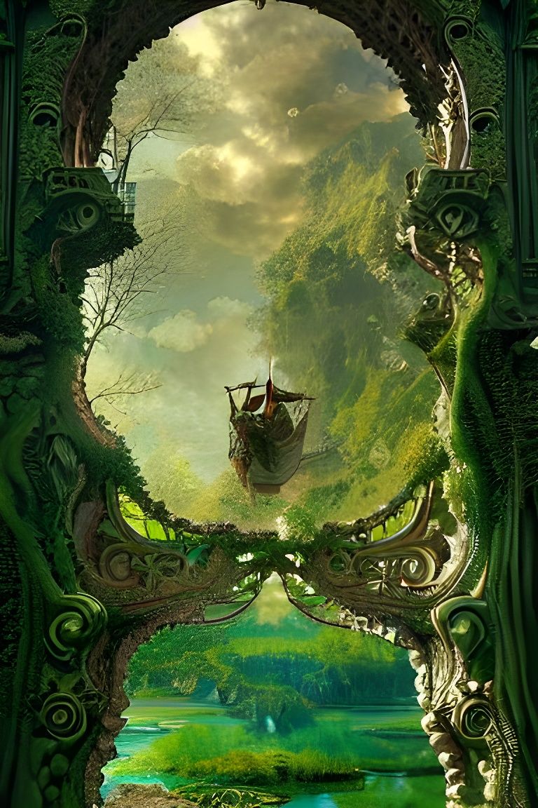 Gigantic Carved Four-Leaf Clover in Hyperdetailed Digital Pa...