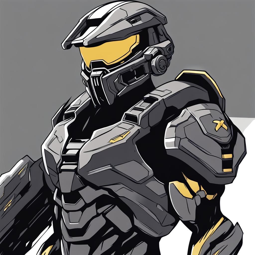 Halo Spartan Warrior with Skull Helmet in Anime Style