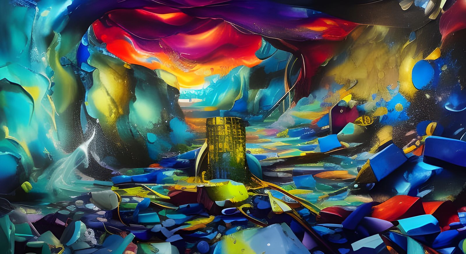 Pirate Treasure Cave in Futuristic Graffiti Art